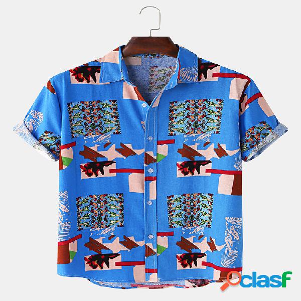 Estilo étnico para homem Padrão Colar de lapela casual