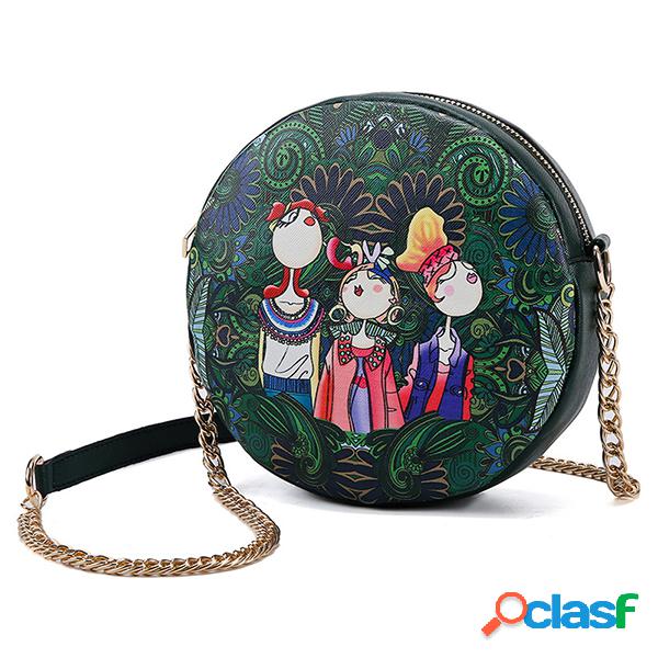 Faux Leather Print Rodada Chain Bags Bolsas de ombro para