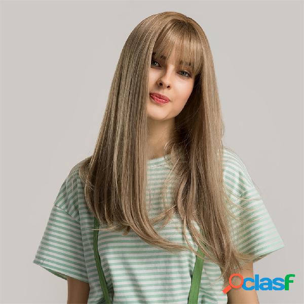 Franja pura de ouro de 20 polegadas longa reta Cabelo Peruca