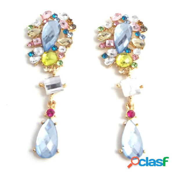 Gemstone metálico geométrico do vintage Brincos Cor da