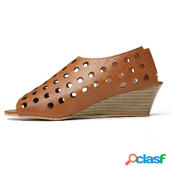 Grande tamanho mulheres casual peep toe escavar elástico