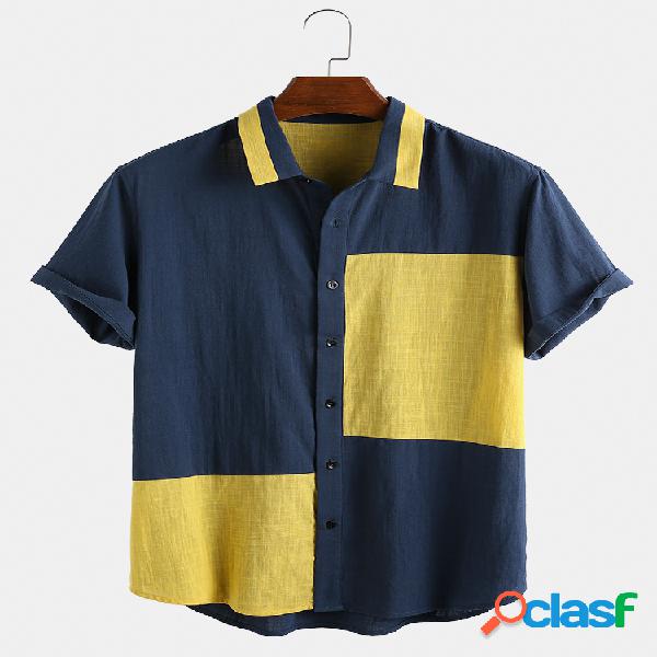 Homens 100% Algodão Cor Bloco Hit Color Colar Newchic