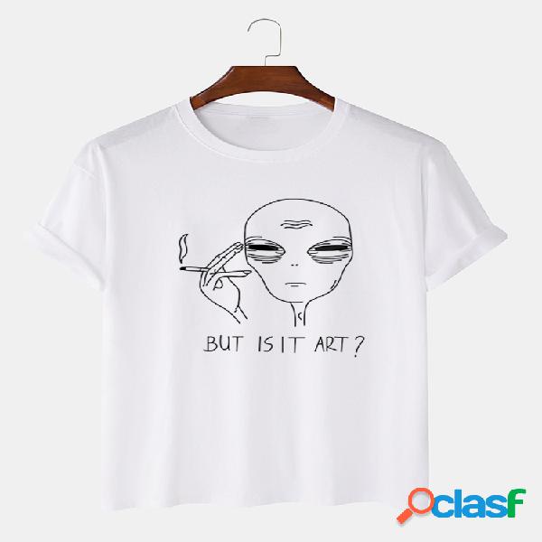 Homens 100% Algodão Fun Alien Graffiti Print Casual T-shirt