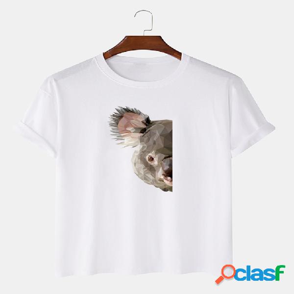Homens 100% Algodão Koala Head Print Casual T-Shirt