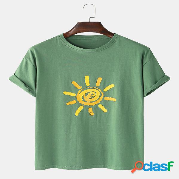 Homens 100% algodão Sun Print Graffiti Casual T-shirt