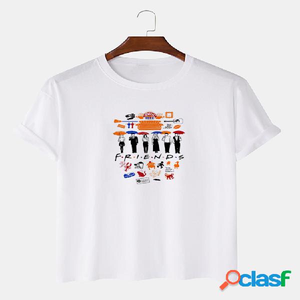 Homens 100% algodão amigos impresso t-shirt casual