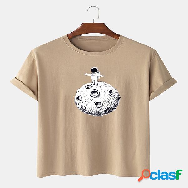 Homens 100% algodão espaço astronauta impresso t-shirt