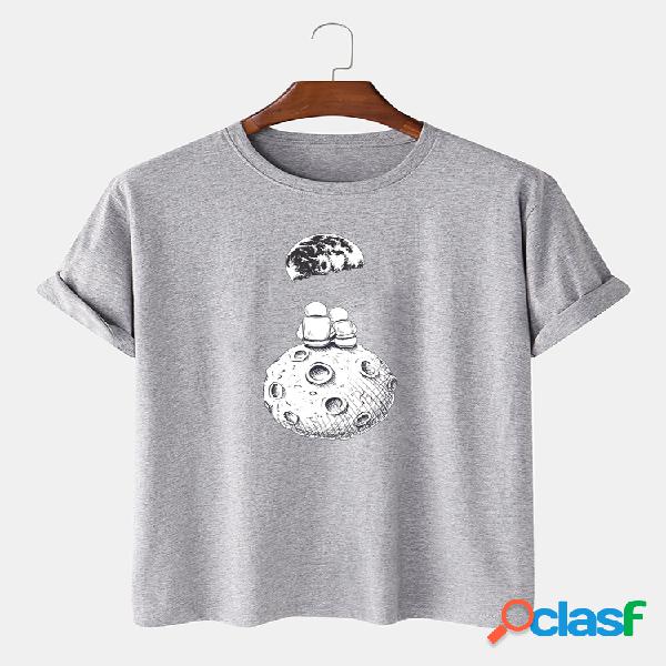 Homens 100% algodão espaço planeta casal casual t-shirt