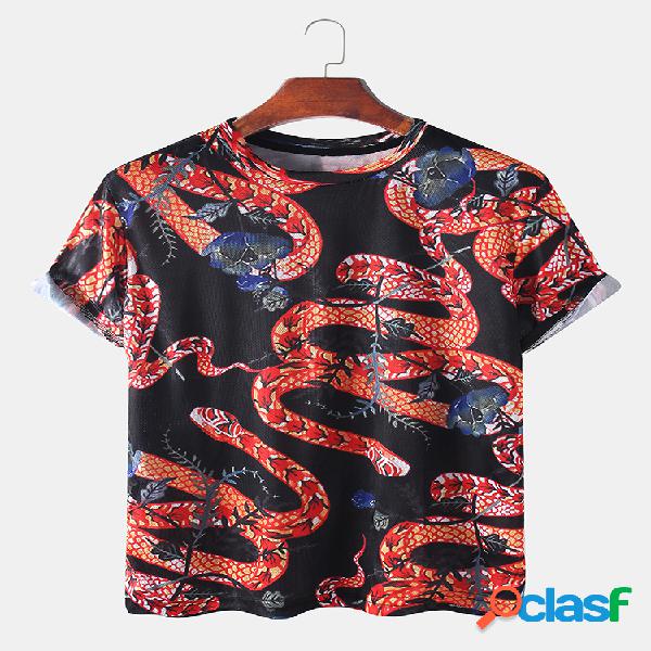 Homens 3D Cartoon Snake Print Casual T-Shirt