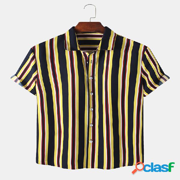 Homens Basic Striped Printed Casual Camisa