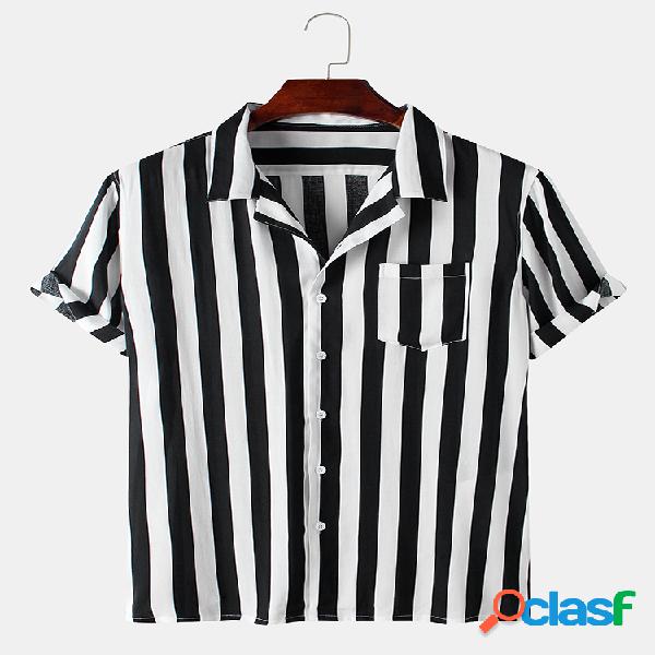 Homens Basic Striped Revere Collar Casual Camisa