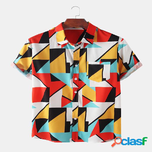 Homens Colorful Geométrica Color Block Printed Casual