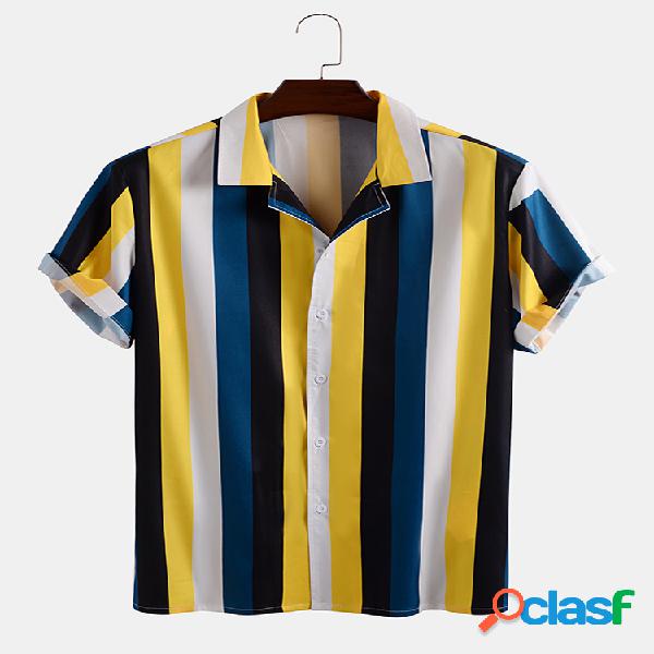 Homens Colorful Stripe Printed Holiday Casual Camisa