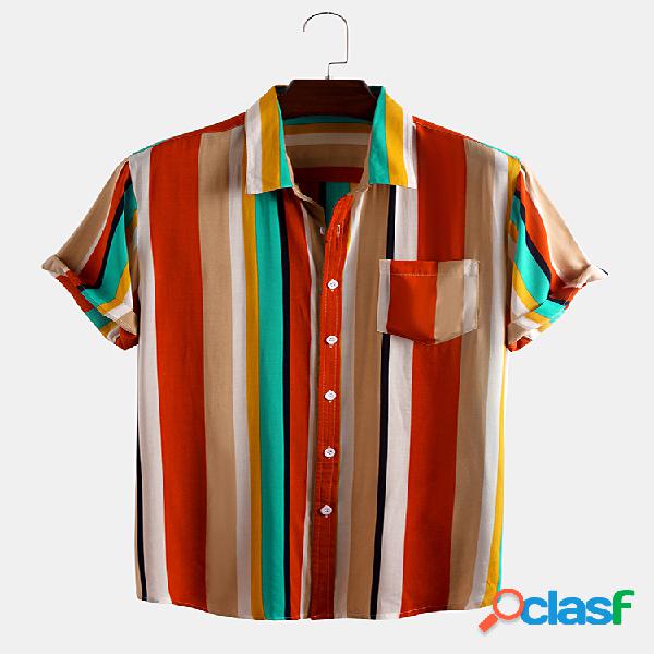 Homens Colorful listrado impresso casual Camisa
