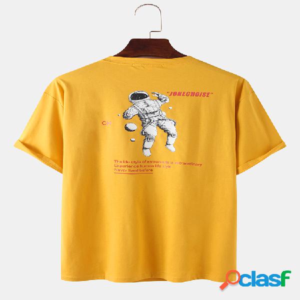 Homens Cotton Atronaut Impresso Casual T-Shirt