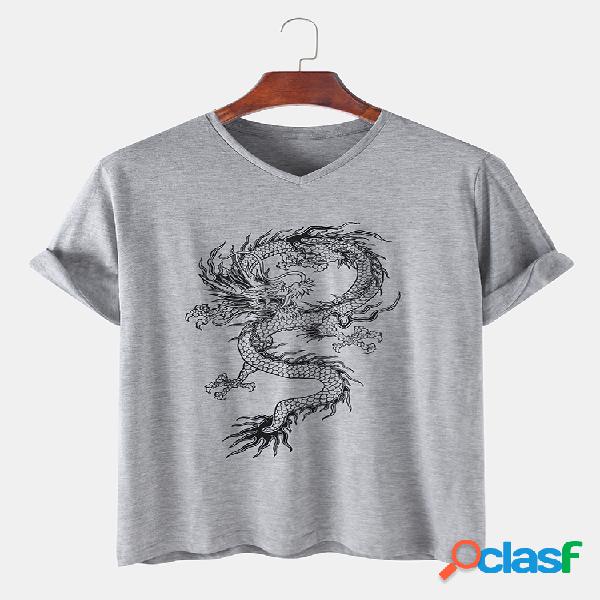 Homens Cotton Chino Print Casual T-Shirt