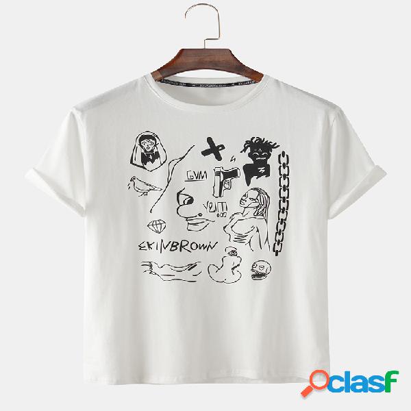 Homens Cotton Fun Graffiti Print Casual T-Shirt