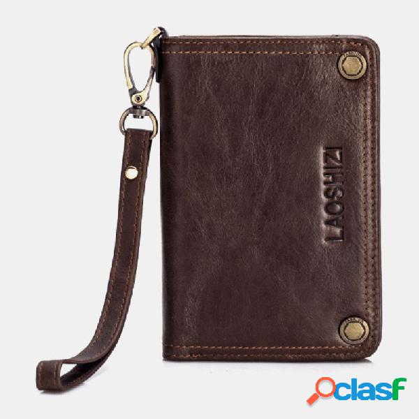 Homens Couro Genuíno Rfid 10 Slots de cartão Bolsa Zipper