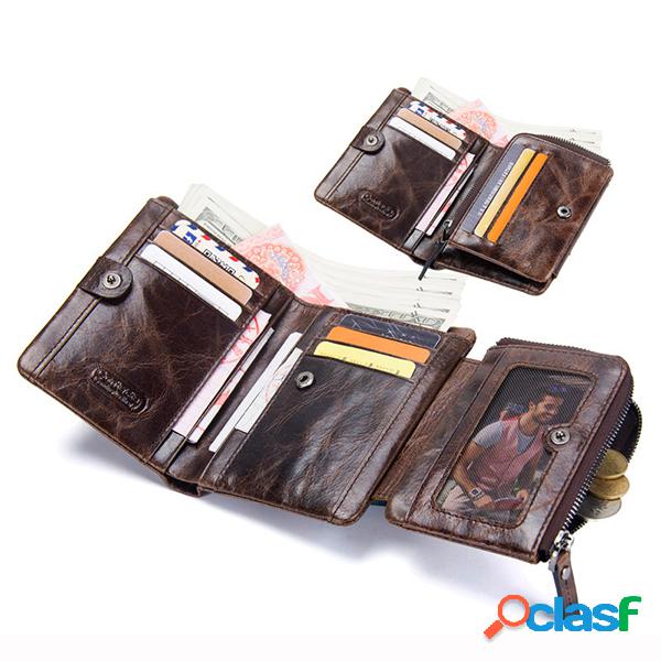 Homens Couro Genuíno Vintage Outdoor Casual 10 Card Slot