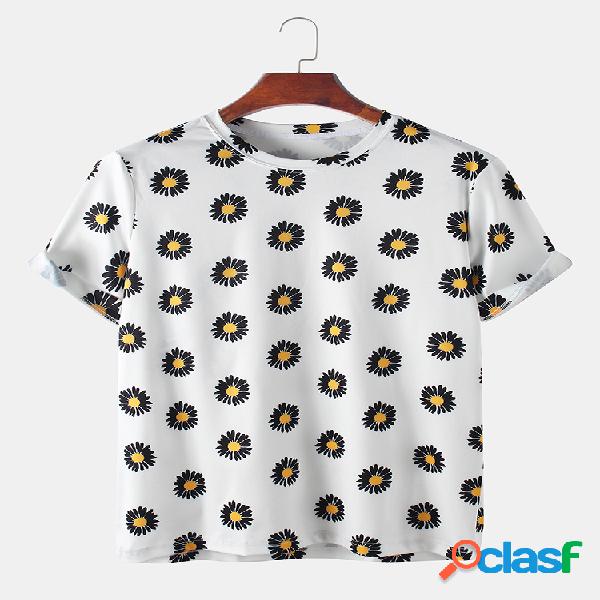 Homens Daisy Print Casual Home T-shirt