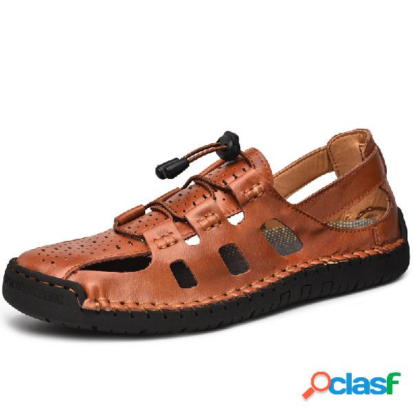 Homens Fechado Toe Hand Stitching Soft Buraco ao ar livre