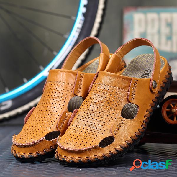 Homens Fechados Toe Hand Stitching Outdoor Praia Sandálias