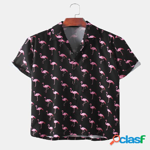 Homens Fun Flamingo Print Casual Camisa