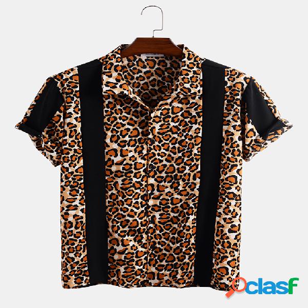 Homens Fun Leopard Stripe Print Casual Camisa