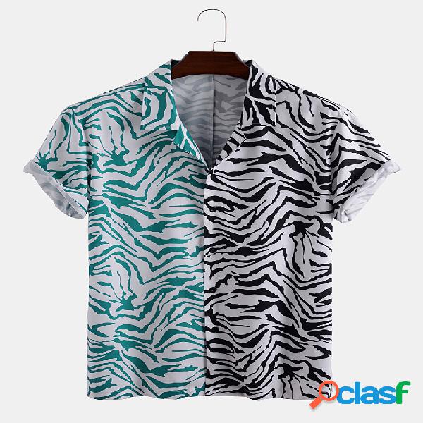 Homens Fun Zebra Patchwork listrado Casual Camisa