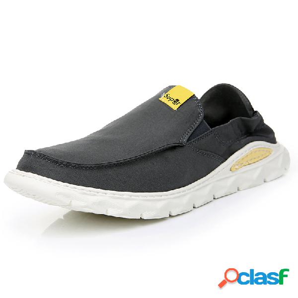 Homens Lona Lavada Elastic Slip On Comfy Soft Sapatos