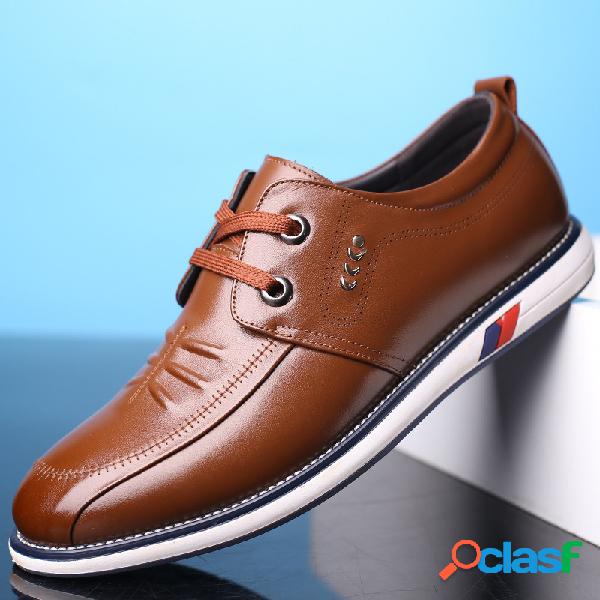 Homens Pure Color Couro Genuíno Slip Resistente Casual