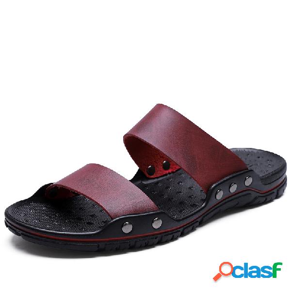 Homens Pure Color Couro sintético confortável Praia