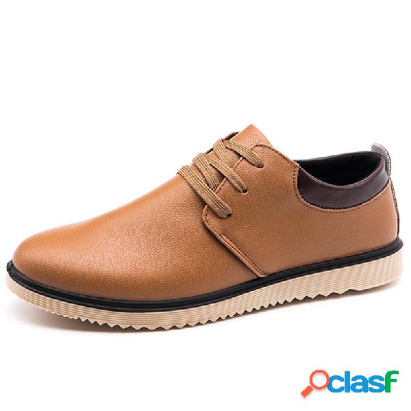 Homens Pure Color PU Couro Lace Up Estilo Britânico Sapatos