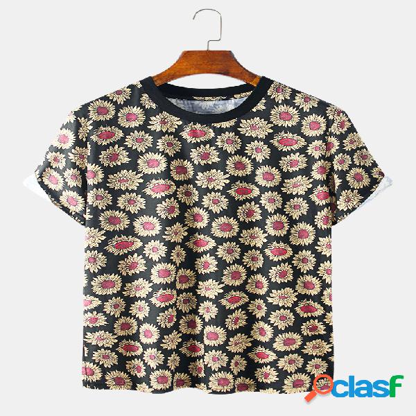 Homens Sunflower Print Praia Holiday Casual T-Shirt