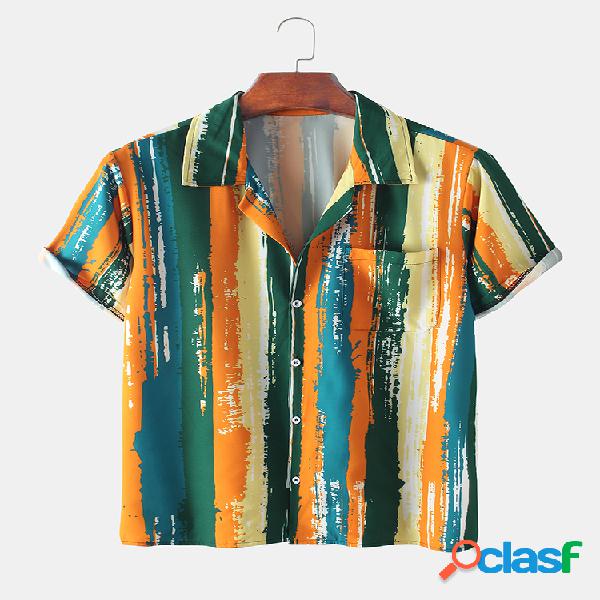 Homens aquarela listrado tie-dye impresso casual magro