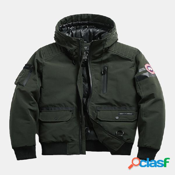 Homens de inverno multi bolsos cor sólida engrossar jaqueta