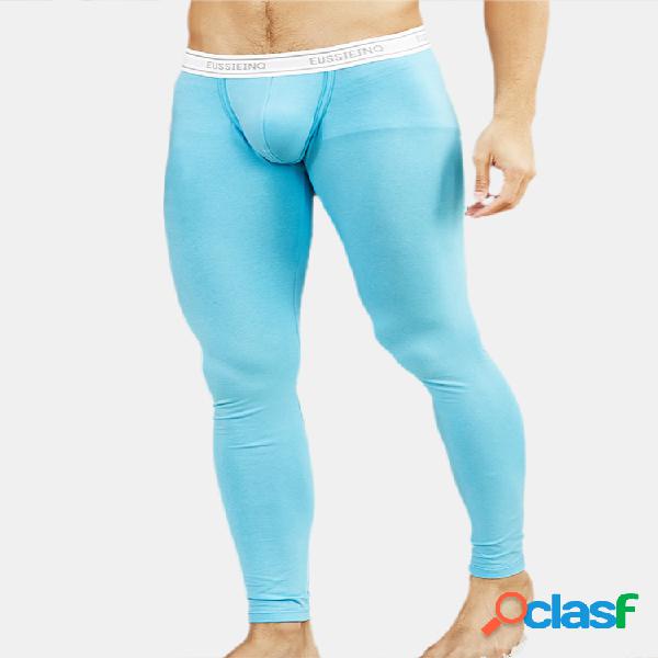 Homens fina cor sólida long johns outono patchwork cuecas