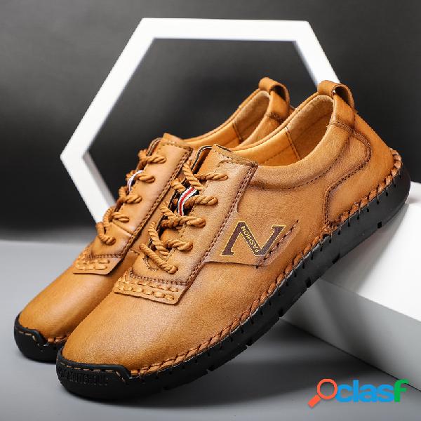 Homens mão costura couro Soft único antiderrapante sapatos
