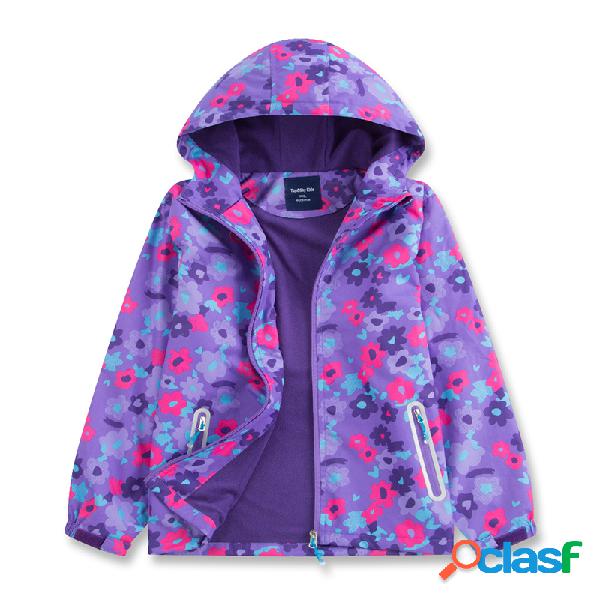 Impermeável meninas florais trincheira casaco corta-vento