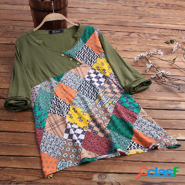 Impressão africana hit cor patchwork decote em v Plus