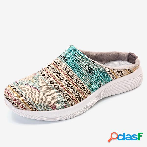 LOSTISY Stripe Printing Canvas Chinelos Slip Resistant Plano