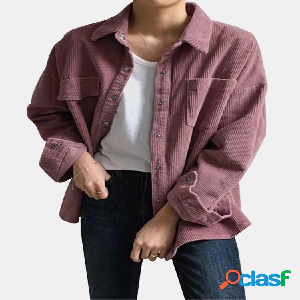 Lapela de veludo botão sólido Camisa com bolso