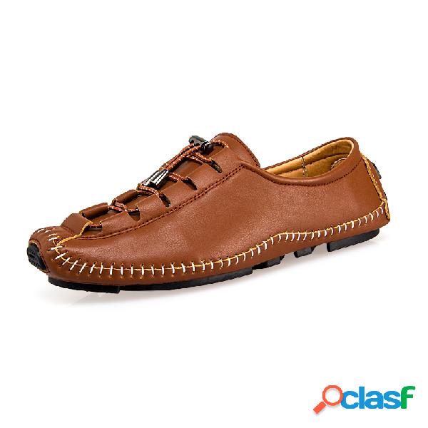 Loafer de Couro Suave Costura Manual Elegante Ajustável