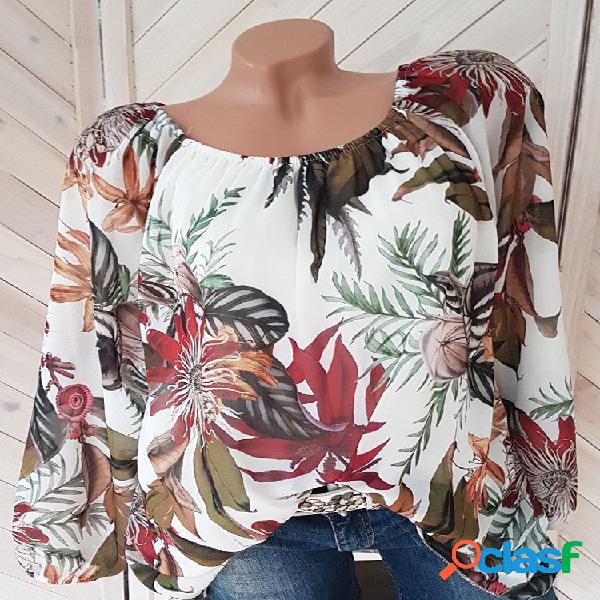 Manga comprida com estampa floral e decote redondo Camisa