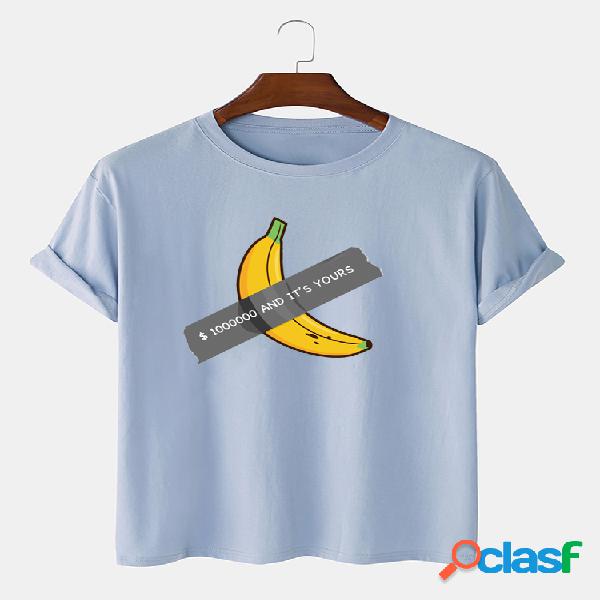 Men 100% Cotton Banana Fun Impresso Casual T-Shirt