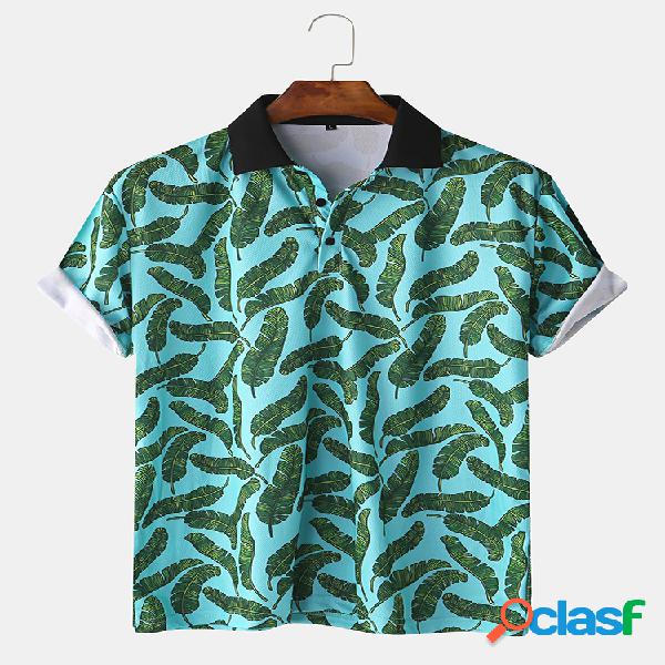 Men Cotton Banana Fan Print T-shirt solto casual respirável