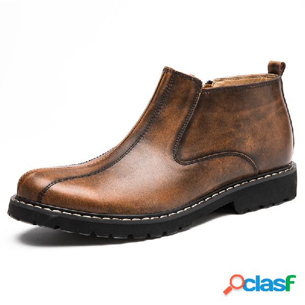 Men Genuine Leather Stylish Vintage Side Zipper Casual Botas