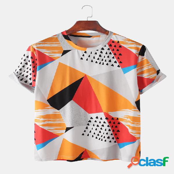 Men Geometric Color Block Impresso Casual Home T-Shirt