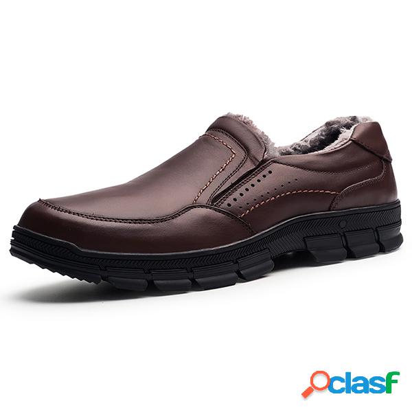 Men Large Size Cow Leather Plush Forro Inverno Casual Shoes