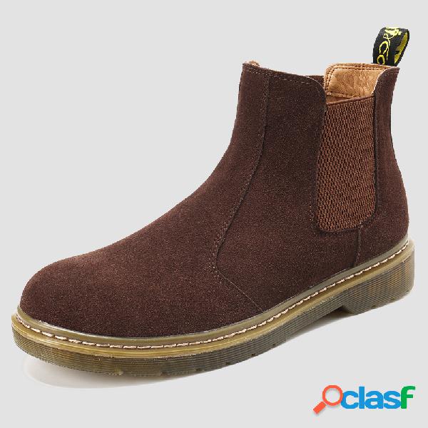 Menico Homens Classic Suede Comfort Toe Redondo Elastic Slip